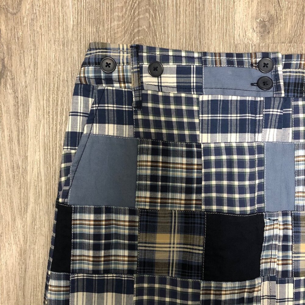 Loft Madras Plaid Skirt Women’s Size 12 Blue White Preppy Patchwork 100% Cotton - Picture 2 of 10